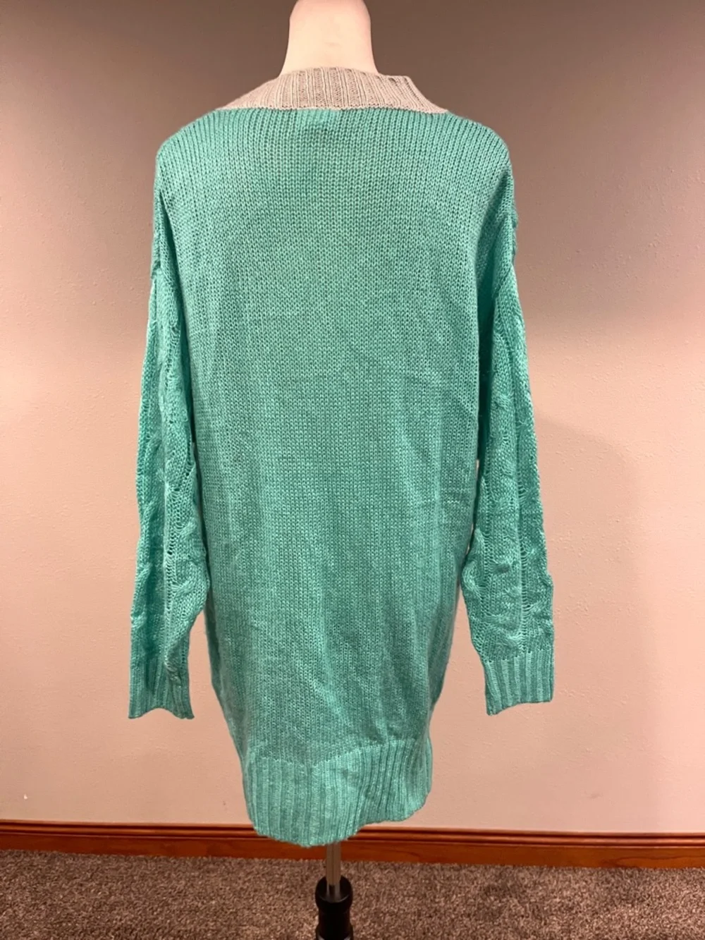 LuLaRoe oversized Teal Cable-Knit Cardigan with Gray Trim size‎ medium
